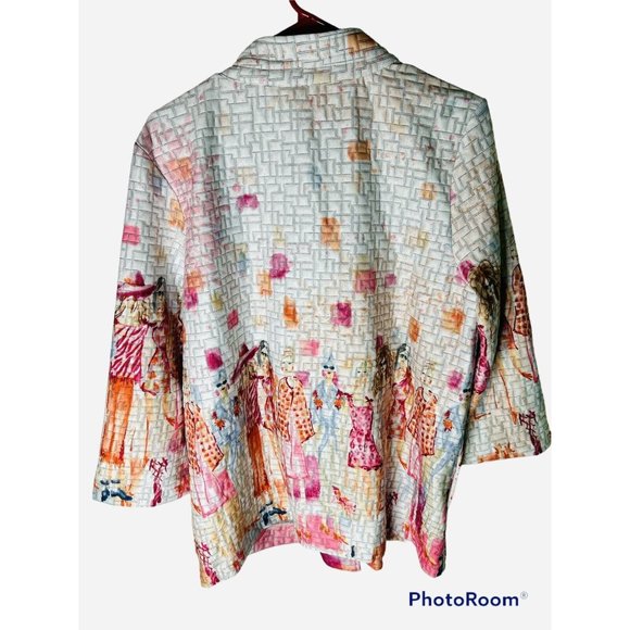 Multiples Camellia wood buttons printed light Cardigan NWT Size Large - Picture 4 of 7